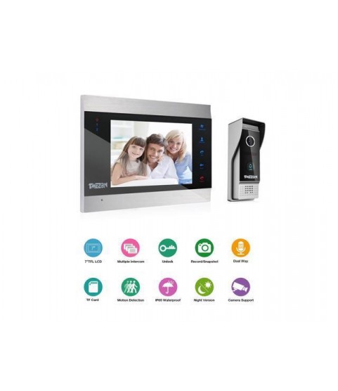TMEZON Video Door Phone Doorbell Intercom System,Door Entry System with 7 Inch 4-Monitor 1-Camera,Touch Button, Night Vision,Support Automatically Snapshot/Recording