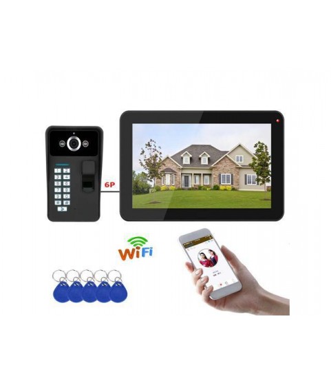 9 inch Wired / Wireless Wifi Fingerprint RFID Password Video Remote APP Door Phone Doorbell with IR-CUT 1000TVL Wired Camera