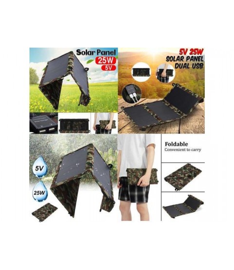 25W Dual USB Solar Panel Foldable Power Bank Panel Camping Hiking Phone Charger Charger Panel Power Pack