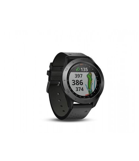 Garmin Approach S60 Premium GPS golf watch with black leather band