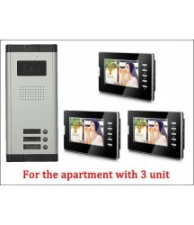 7'' LCD Monitor Wired Video Door Phone with 380TVL Camera,2 Way voice talking,Night Vision,1 Unit outdoor 3Unit Indoor Apartment Audio Visual Entry Intercom System 1V3 Bluid in MIC