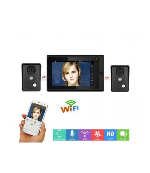 7inch Wireless/Wired Wifi IP Video Door Phone Doorbell Intercom with 2x1000TVL Wired Camera Night Vision Remote APP