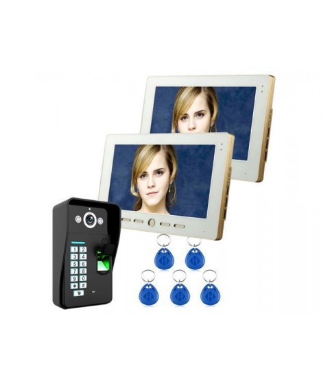 10 inch Lcd 2 Monitor Fingerprint Recognition RFID Password  Video Door Phone Intercom System With IR Camera 1000 TV Line