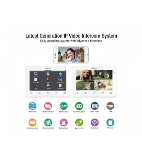 TMEZON 10 Inch Wireless/Wifi Smart IP Villa Video Door Phone Intercom System Doorbell Entry System,1x Touch Screen Monitor with 2x720P Wired Doorbell Camera, Remote unlock,Talk and View,Snapshot