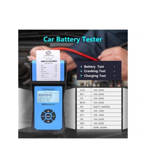 Topdon AB201 ArtiBattery 201 DC 30V Car Battery Tester with Printer Heavy Duty Truck Battery Analyzer ing Charging Timing Test Car Battery Tester