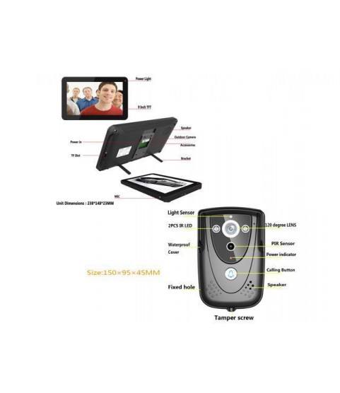 9 inch Video Intercom Doorphone Doorbell Intercom with 1000TVL  Camera Remote Unlock
