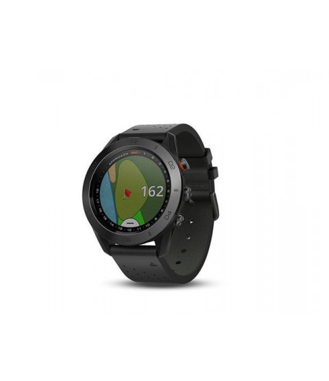 Garmin Approach S60 Premium GPS golf watch with black leather band