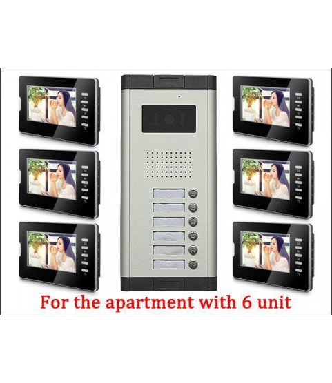 7'' LCD Monitor Wired Video Door Phone with 380TVL Camera,2 Way voice talking,Night Vision,1 Unit outdoor 6 Unit Indoor Apartment Audio Visual Entry Intercom System 1V6 Bluid in MIC