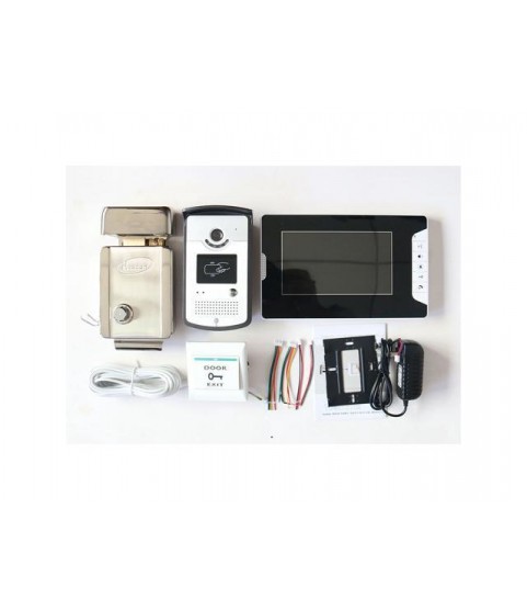 7inch Color Video Door Phone Intercom System With 1 Monitor 1 RFID HD Doorbell 1000TVL Camera + Electronic Door Lock