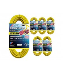 US Wire & Cable 25-FT 12/3 SJTW Heavy Duty Lighted Plug Extension Cord (Yellow, 6-Pack)