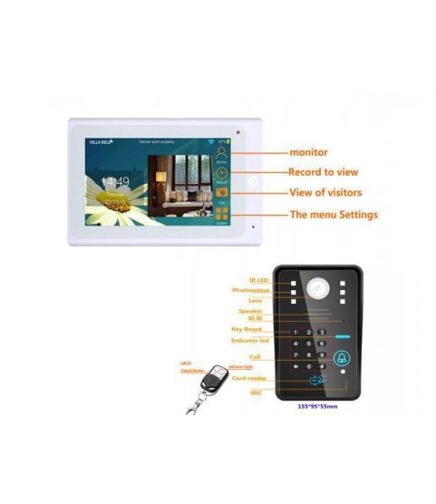 7inch Wired / Wireless Wifi RFID Password Video Door Phone Doorbell Intercom System support Remote APP unlocking/Recording/Snapshot