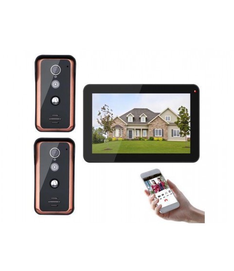 9 inch TFT LCD Wired Wifi Video Door Phone Doorbell Intercom Entry System with 2 X 1000TVL Wired IR-CUT Camera Support Remote APP intercom/unlocking/Recording/Snapshot