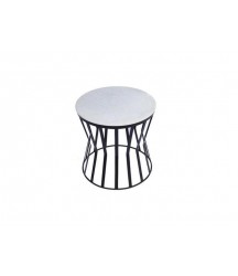The Urban Port UPT-70100 Elegant Iron Base Side Table with Marble Top, White