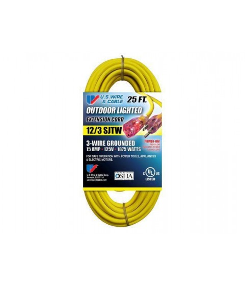 US Wire & Cable 25-FT 12/3 SJTW Heavy Duty Lighted Plug Extension Cord (Yellow, 6-Pack)