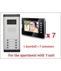 7'' LCD Monitor Wired Video Door Phone with 380TVL Camera,2 Way voice talking,Night Vision,1 Unit outdoor 7 Unit Indoor Apartment Audio Visual Entry Intercom System 1V7 Bluid in MIC