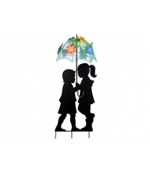 alpine corporation solar girl and boy silhouette with umbrella decor with led lights  outdoor yard art decor  15