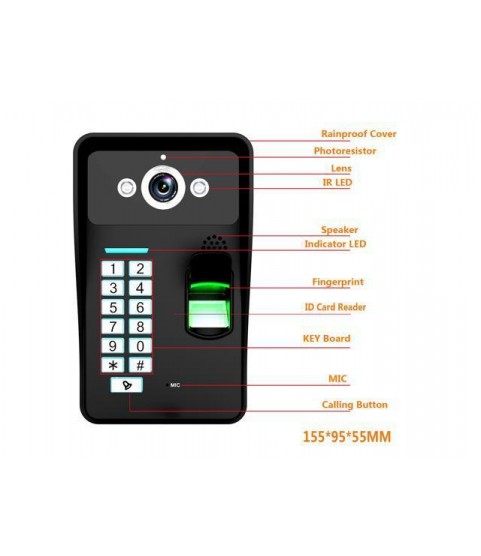 9inch Recording RFID Password Fingerprint Recognition 900TVL Color Video Door Phone Intercom 8G TF Card
