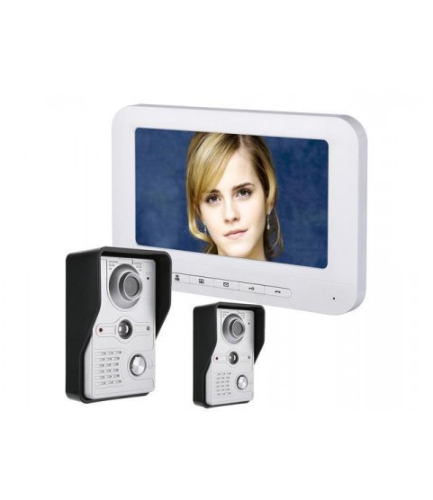7 Inch LCD Video Door Phone Doorbell Intercom Kit 2-camera 1-monitor Night Vision with IR-CUT HD 700TVL Camera