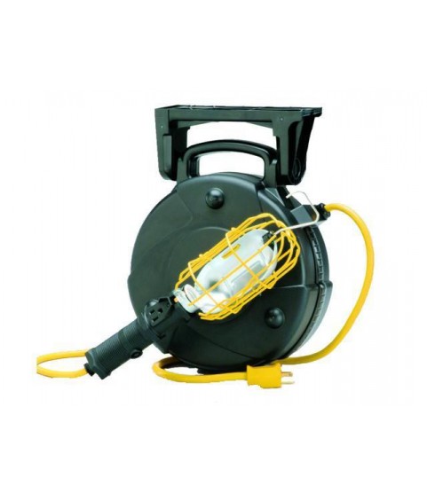 50' Industrial Incandescent Retractable Cord Reel Work Light with Outlet 8050M-W