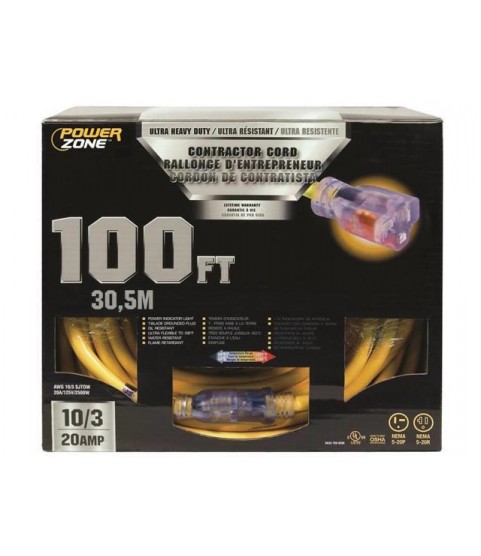 SJTOW Tblade Extension Cord, 10/3, 100', 20A Power Zone Extension Cords