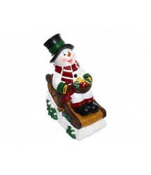 alpine corporation zen260slrstm solar snowman in sleigh with led lights outdoor festive holiday dcor for garden, porch, lawn, 24inch tall, multicolor