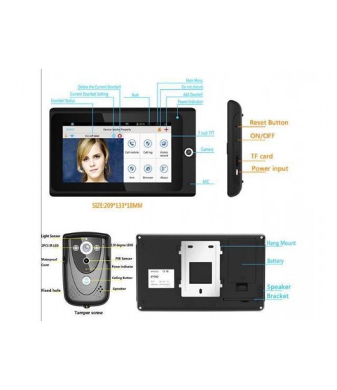7 inch HD digital monitor WiFi Wireless Video Door Phone intercom Doorbell
