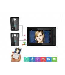 7inch Wired / Wireless Wifi IP Video Door Phone Doorbell Intercom with 2 X 1000TVL Wired Camera Remote APP unlocking