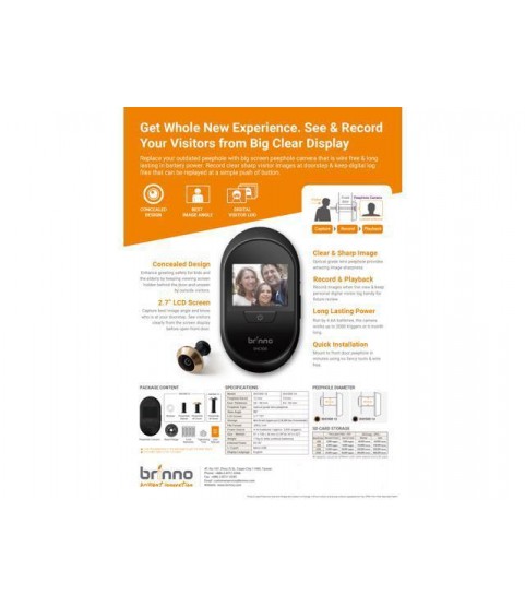 Brinno SHC500 12mm Digital Front Door Peephole Security Camera - Easy to Install - Theft Proof - Superior Battery Life - No Motion Detection - No Smartphone Necessary, Black