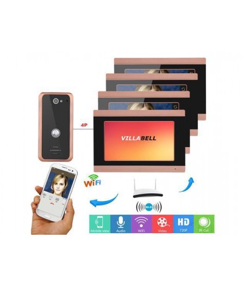 7inch 4 Monitors Wired Wifi Video Door Phone Doorbell Intercom Entry System with 1000TVL Wired Camera Support IOS/Android system mobile phone