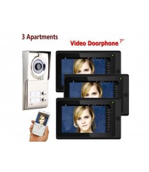 Wifi 3 Apartments Video Door Phone Intercom System IR-CUT HD 1000TVL Camera Doorbell Camera with 3 button 3 Monitor Waterproof