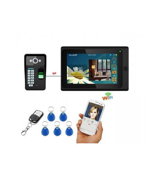 7inch Wired / Wireless Wifi Fingerprint RFID Password Video Door Phone Doorbell Intercom with 1000TVL Wired Camera