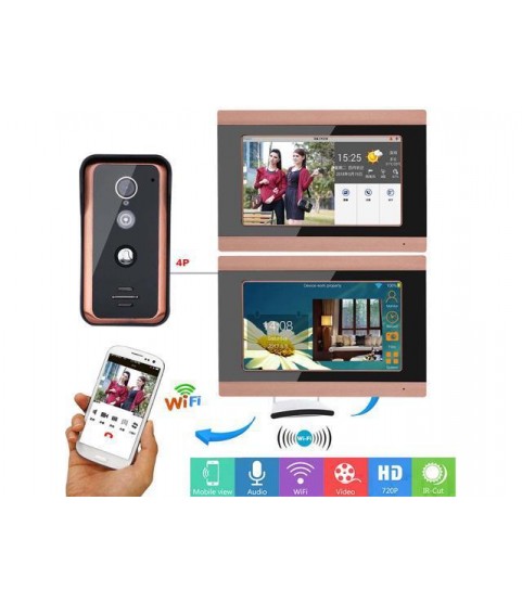 7inch 2 Monitors Wired Wifi Video Door Phone Doorbell Intercom with 1000TVL Wired IR-CUT Camera Support Remote APP intercom