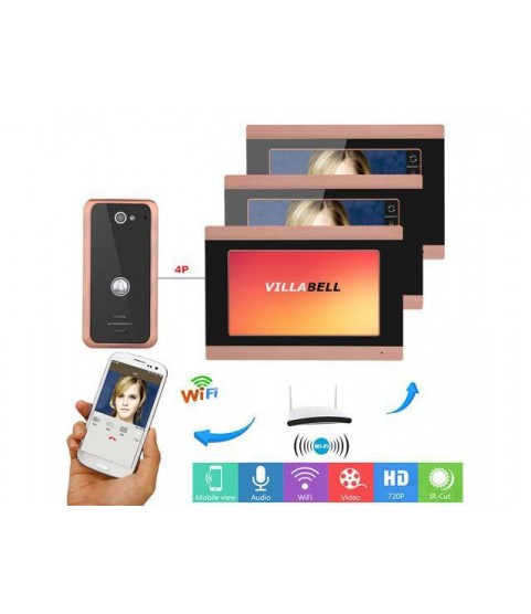 7inch 3 Monitors Wired Wifi Video Door Phone Doorbell Intercom Entry System with 1000TVL Wired Camera Night Vision Support Remote APP intercom/unlocking/Recording/Snapshot