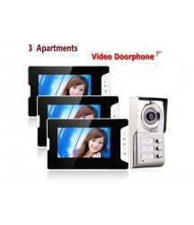 7inch TFT 3 Apartments Video Door Phone Intercom System IR-CUT HD 1000TVL Camera Doorbell Camera with 3 button 3 Monitor Waterproof