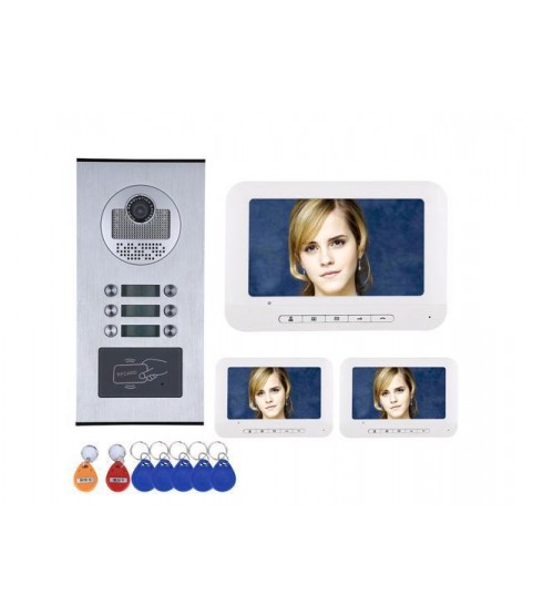 3 Apartment/Family Video Door Phone Intercom System RFID IR-CUT HD 1000TVL Camera Doorbell Camera with 6 button 3 Monitor Waterproof