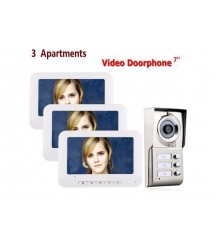 7inch LCD 3 Apartments Video Door Phone Intercom System IR-CUT HD 1000TVL Camera Doorbell Camera with 3 button 3 Monitor Waterproof