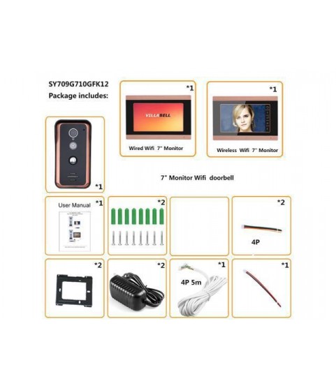 7inch 2 Monitors Wired Wifi Video Door Phone Doorbell Intercom with 1000TVL Wired IR-CUT Camera Support Remote APP intercom