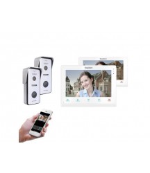 TMEZON 10 Inch Wireless/Wifi Smart IP Villa Video Door Phone Intercom System Doorbell Entry System,2x Touch Screen Monitor with 2x720P Wired Doorbell Camera, Remote unlock,Talk and View,Snapshot