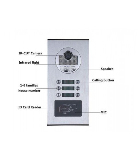 3 Apartment/Family Video Door Phone Intercom System RFID IR-CUT HD 1000TVL Camera Doorbell Camera with 6 button 3 Monitor Waterproof