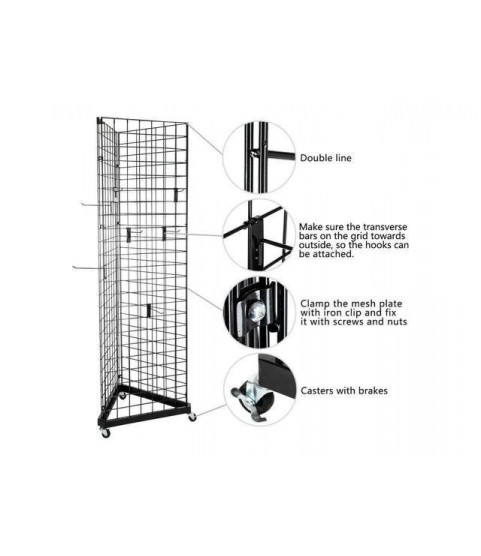 Display Grid Rack 3 Panels Rolling Steel Retail Wall Store Craft Show Art Stand