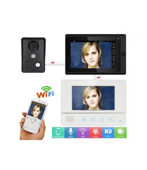7inch 2 Monitors Video DoorPhone Doorbell Intercom Wired /Wireless Wifi System with  IR-CUT HD 1000TVL Wired Camera Night Vision