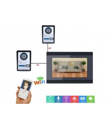 7inch Wired Wifi IP Video Door Phone Doorbell Intercom Entry System with 2xHD IR-CUT 1000TVL Wired Camera Night Vision Support Remote APP unlocking