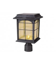 solar outdoor handpainted sanded iron post lantern with seedy glass shade