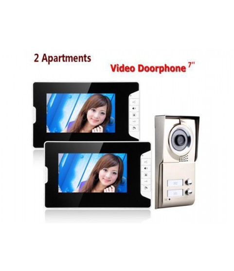 7inch TFT 2 Apartments Video Door Phone Intercom System IR-CUT HD 1000TVL Camera Doorbell Camera with 2 button 2 Monitor Waterproof