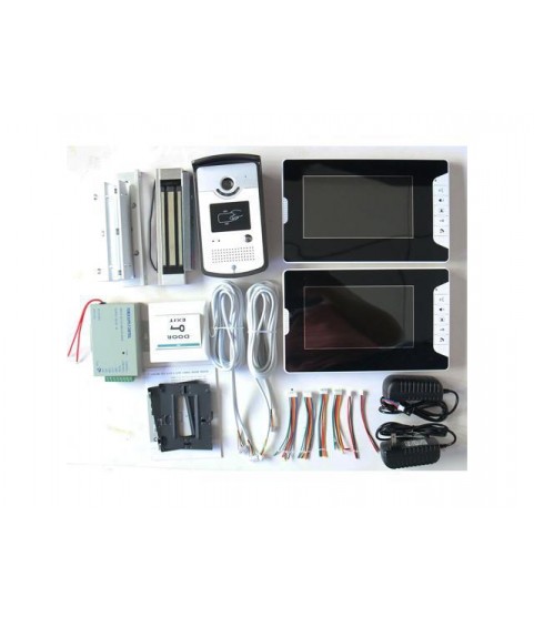 7 Inch Color Video Door Phone Intercom System With 2 Monitor 1 RFID HD Doorbell 1000TVL Camera +Electric Magnetic Door Lock 180KG