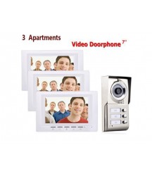 7inch 3 Apartments Video Door Phone Intercom System IR-CUT HD 1000TVL Camera Doorbell Camera with 3 button 3 Monitor Waterproof