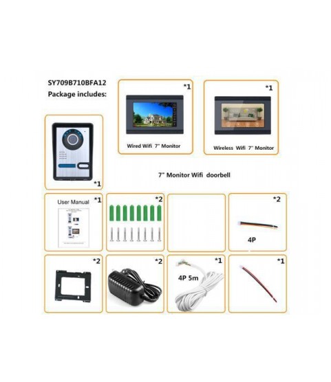 7 inch 2 Monitors Wired /Wireless Wifi Video Door Phone Doorbell Intercom System with  IR-CUT HD 1000TVL Wired Camera Night Vision,Support Remote APP