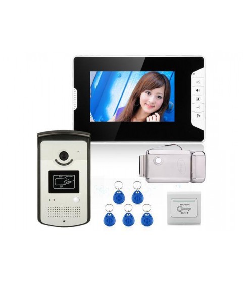 7inch Color Video Door Phone Intercom System With 1 Monitor 1 RFID HD Doorbell 1000TVL Camera + Electronic Door Lock