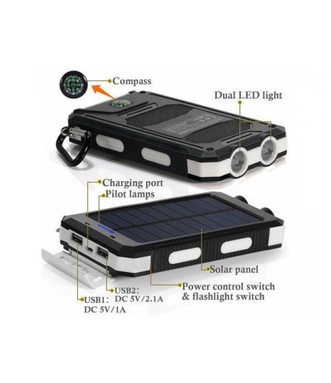 2000000mAh 2 USB Portable Solar Battery Charger Solar Power Bank For Phone WTK
